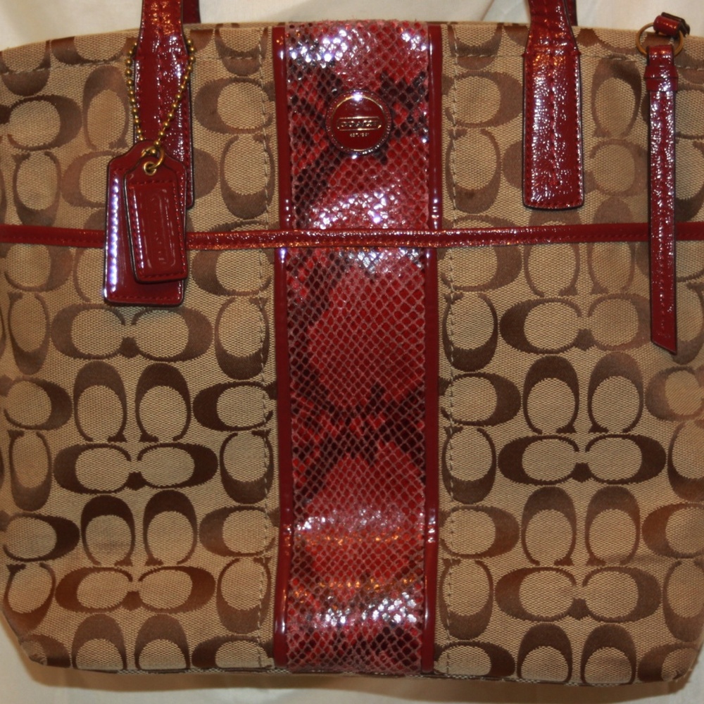 Coach F25706 Signature Python Stripe Tote Handbag - image 3